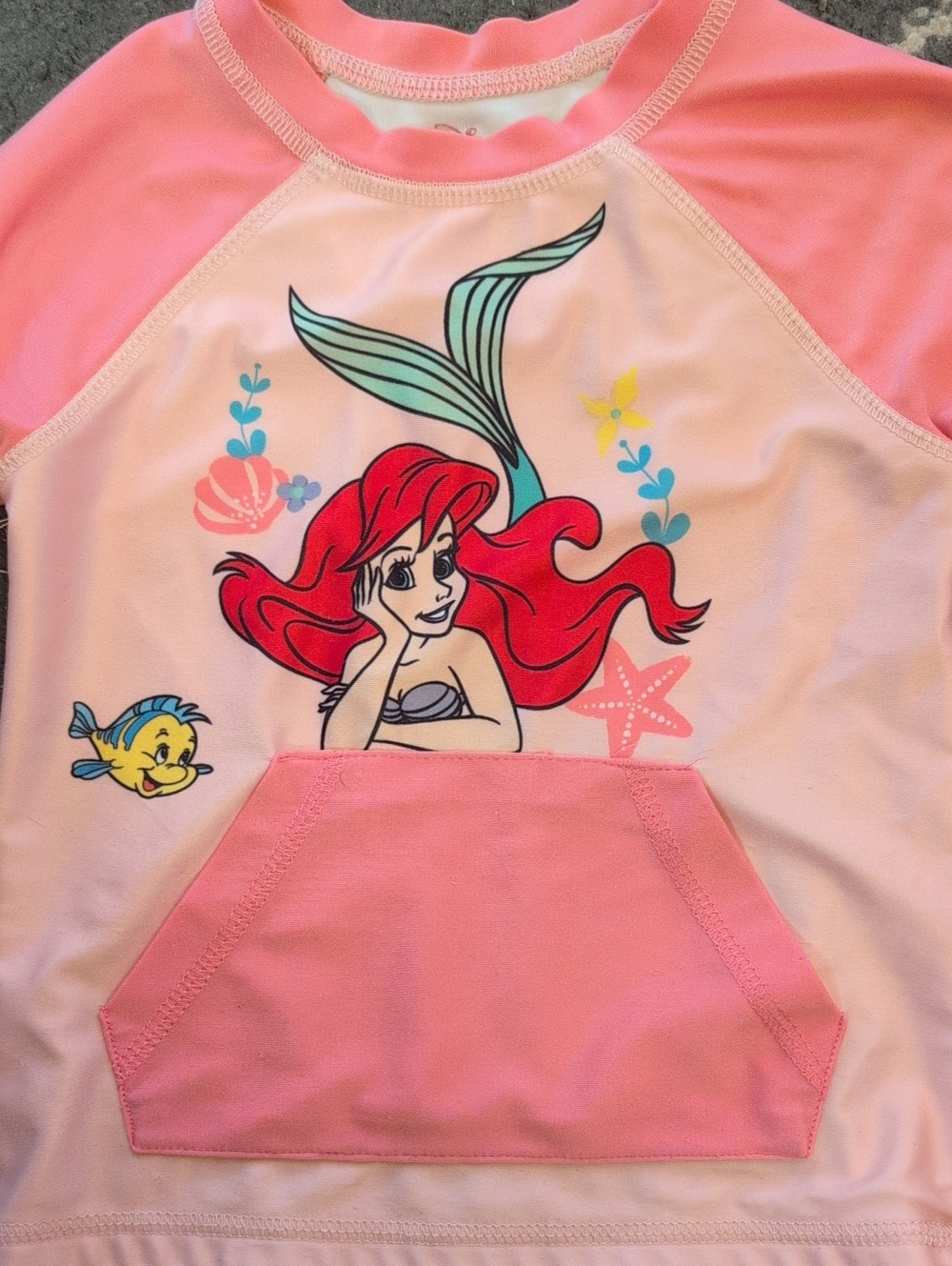 Disney Girls Pink White Ariel Rashguard Swim Top